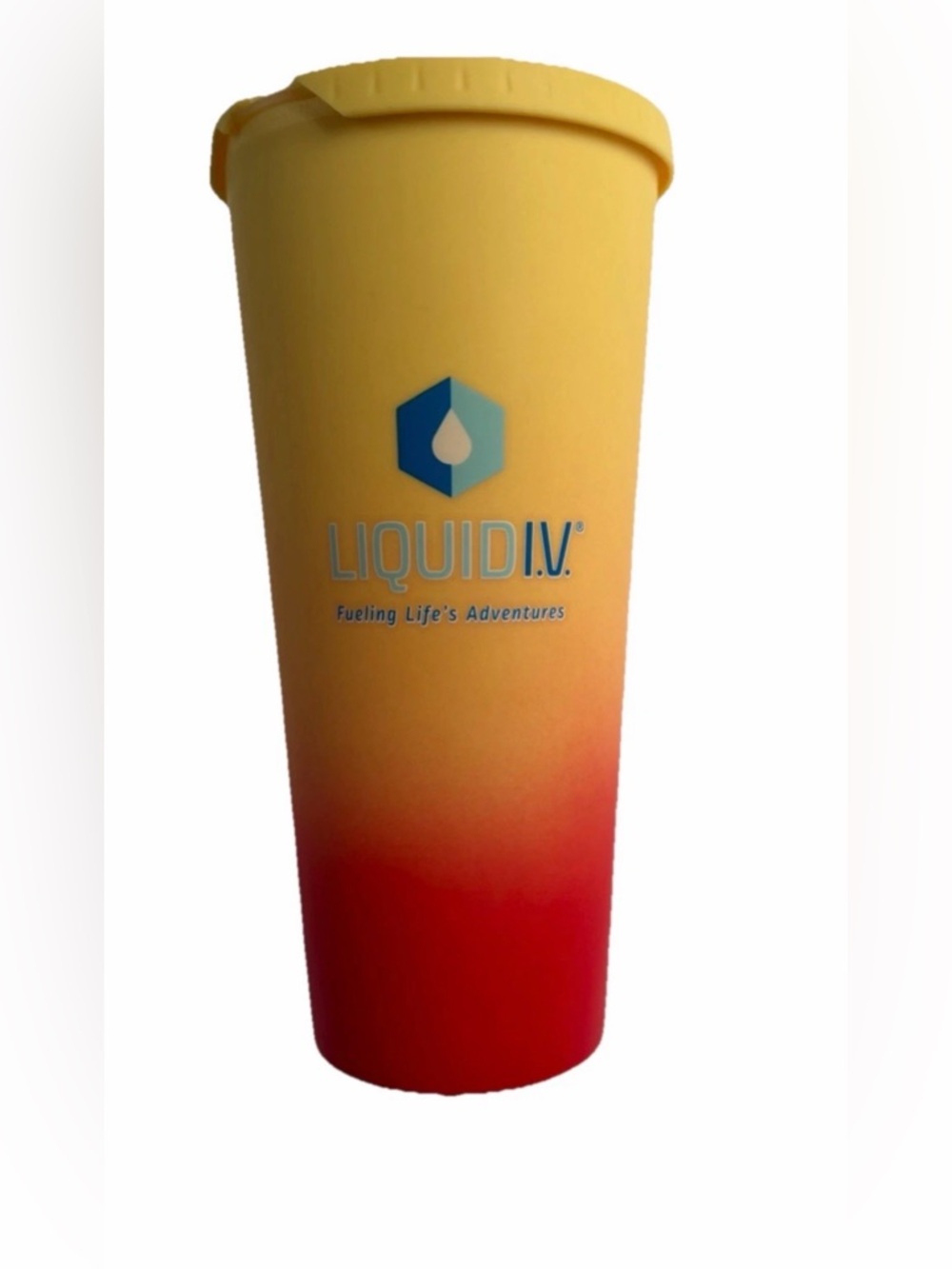 Liquid IV Tumbler Travel Cup Yellow Red Ombre Logo Gradient Plastic READ